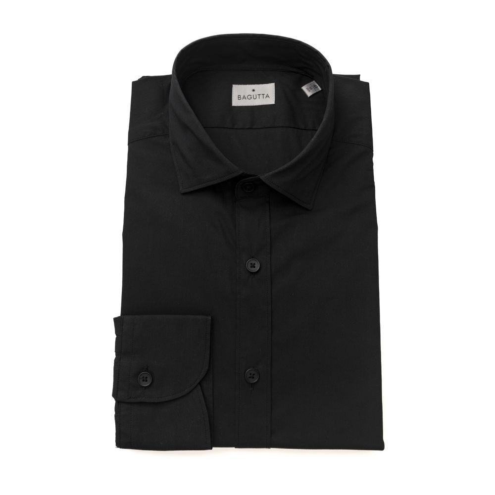 Dress Shirt by Bagutta for men in stretch polyamide cotton black showcases a sharp silhouette, elegantly detailed with a sharp and sharp .