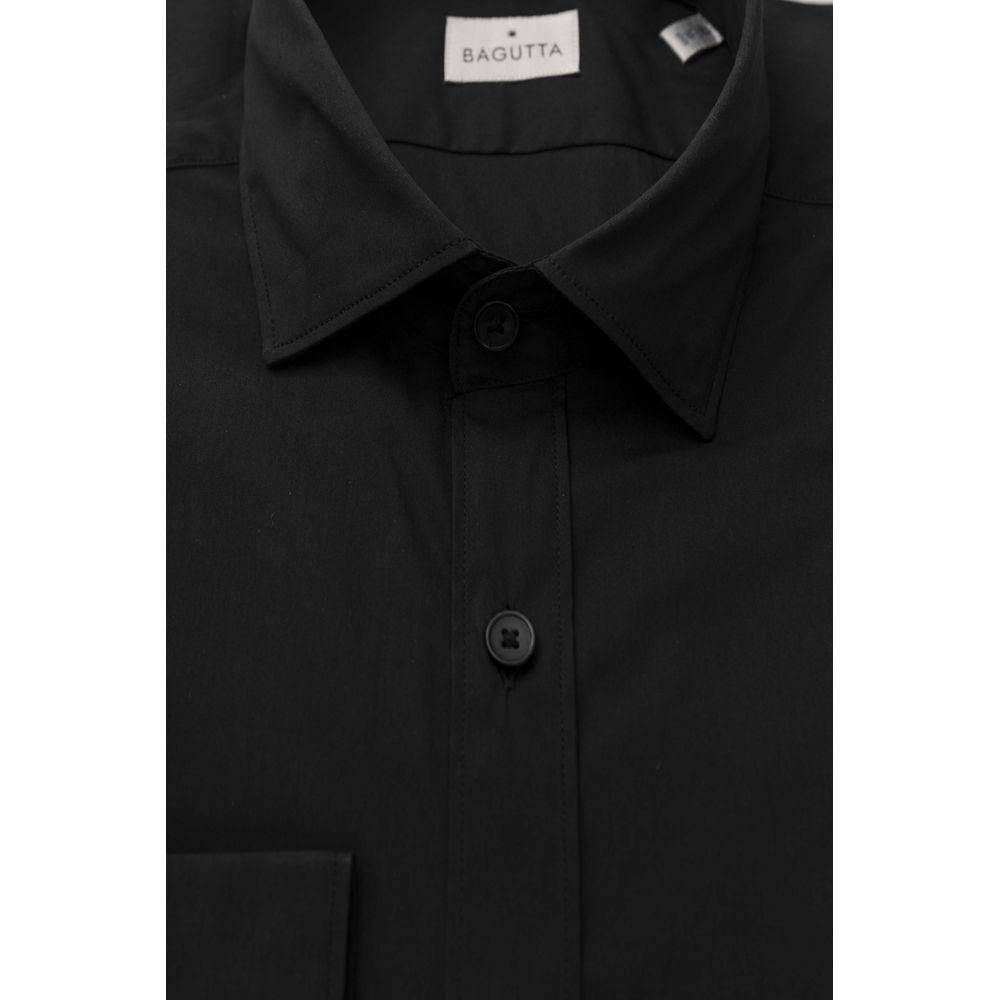 Dress Shirt by Bagutta for men in stretch polyamide cotton black features an architectural silhouette with a refined and elegant for a architectural look.