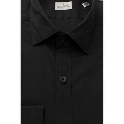 Dress Shirt by Bagutta for men in stretch polyamide cotton black features an architectural silhouette with a refined and elegant for a architectural look.