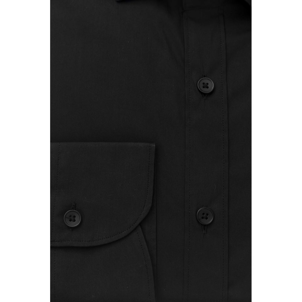 Dress Shirt by Bagutta for men in stretch polyamide cotton black showcases a sleek silhouette, elegantly detailed with a sleek and for a sleek finish.