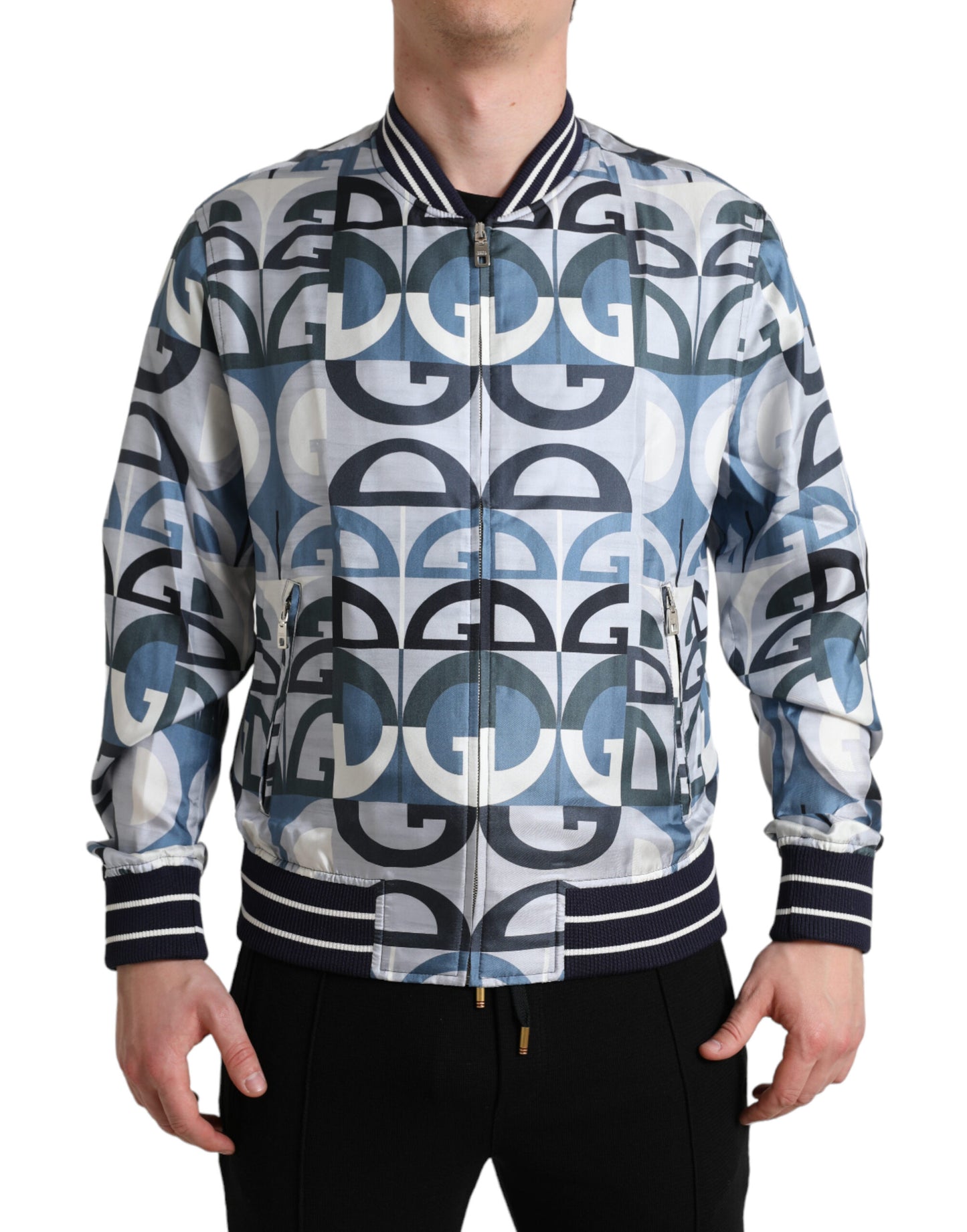 Dolce & Gabbana Men's Multicolor Logo Print Bomber Blouson Jacket