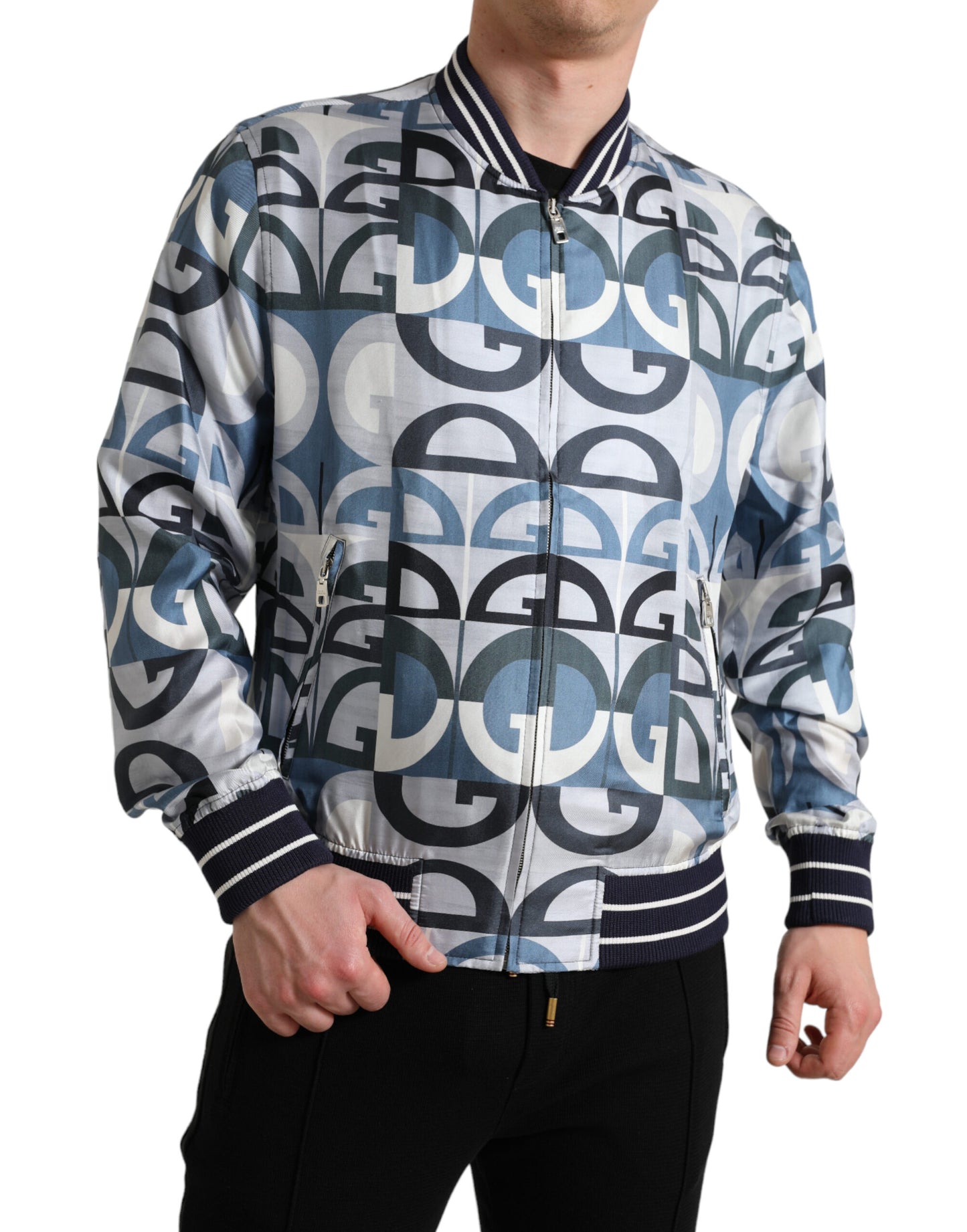 Dolce & Gabbana Men's Multicolor Logo Print Bomber Blouson Jacket