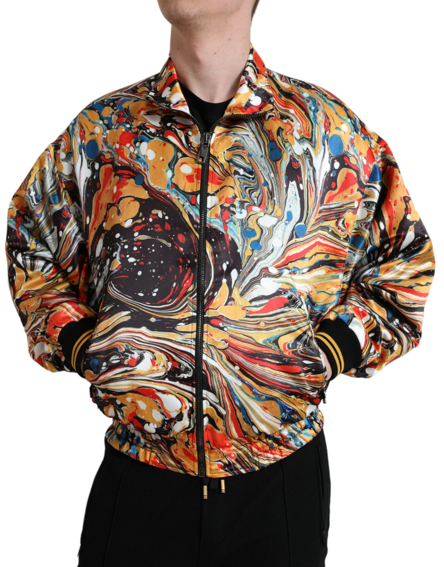 Dolce & Gabbana Men's Multicolor Abstract Polyester Bomber Jacket