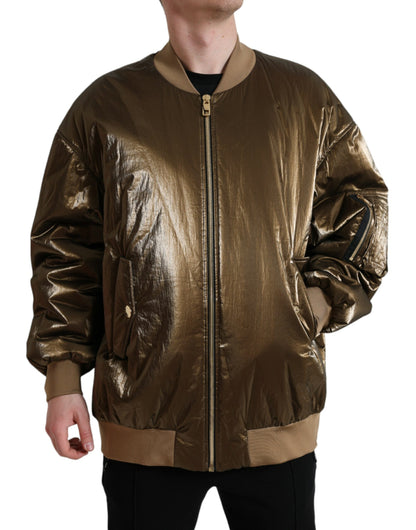 Dolce & Gabbana Men's Bronze Nylon Full Zip Men Bomber Jacket