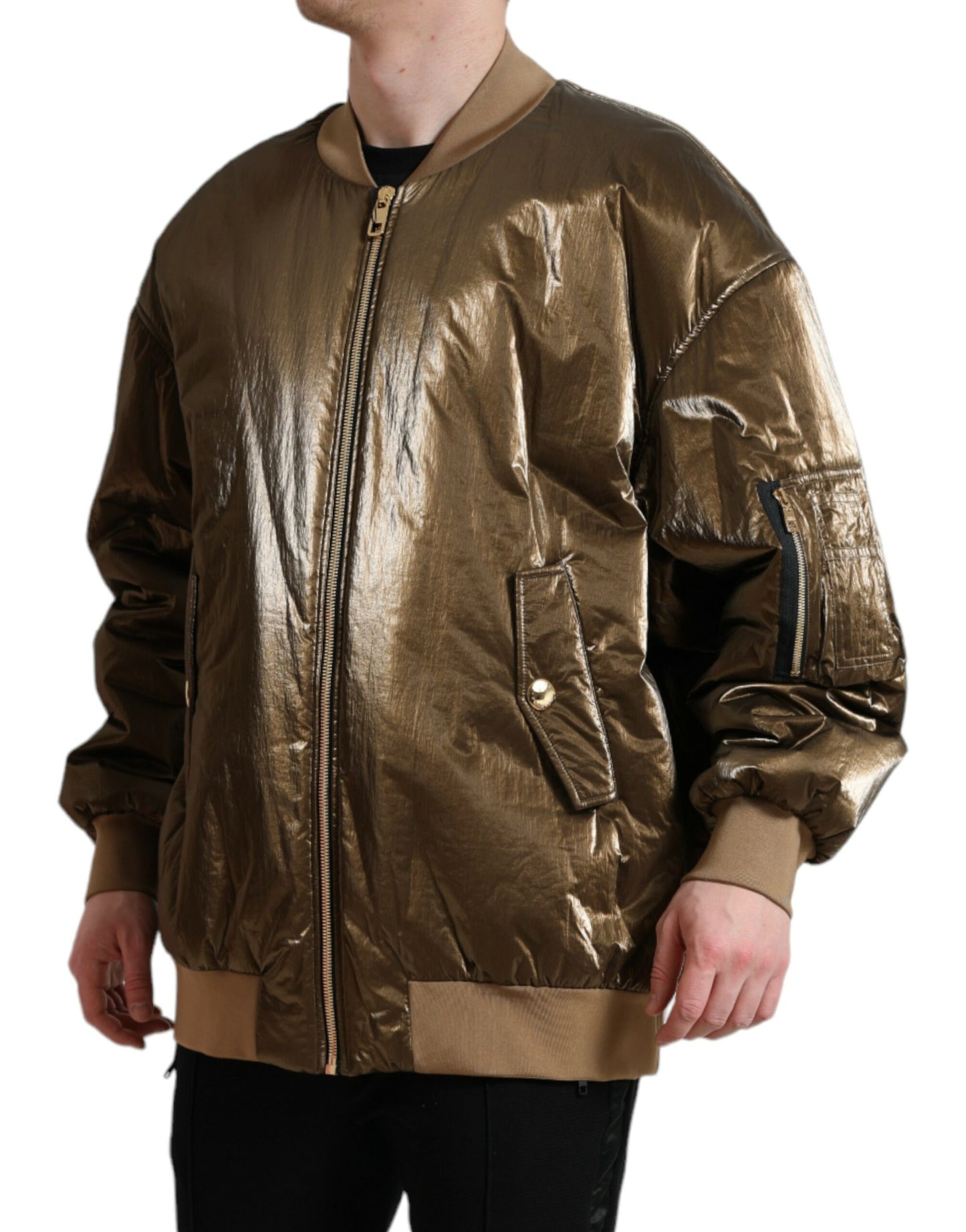 Dolce & Gabbana Men's Bronze Nylon Full Zip Men Bomber Jacket