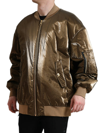 Dolce & Gabbana Men's Bronze Nylon Full Zip Men Bomber Jacket