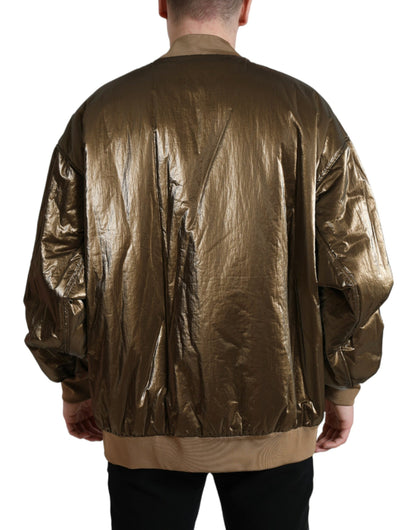 Dolce & Gabbana Men's Bronze Nylon Full Zip Men Bomber Jacket