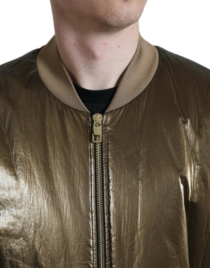 Dolce & Gabbana Men's Bronze Nylon Full Zip Men Bomber Jacket