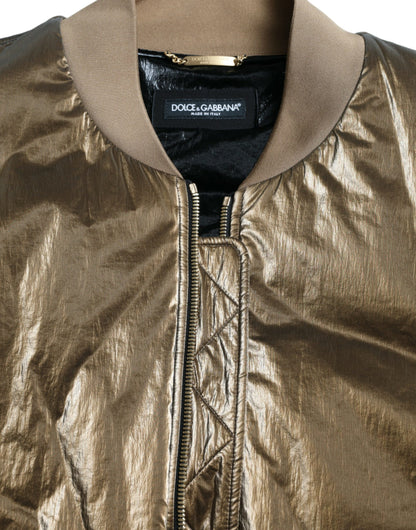 Dolce & Gabbana Men's Bronze Nylon Full Zip Men Bomber Jacket