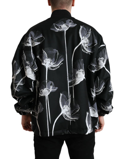 Dolce & Gabbana Men's Black Floral Print Wool Button Down Bomber Jacket