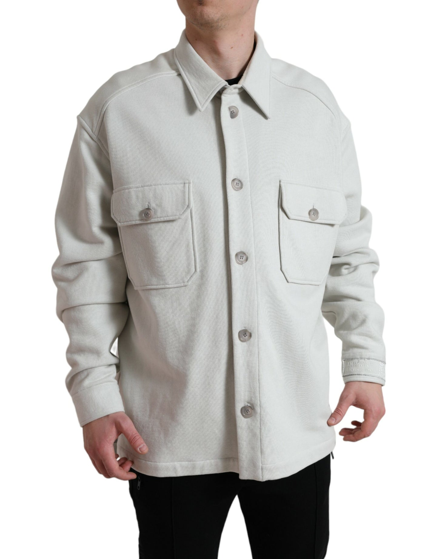 Dolce & Gabbana Men's Grey Cotton Button Down Collared Coat Jacket