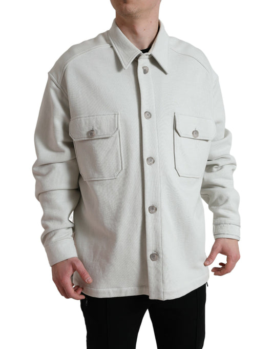 Dolce & Gabbana Men's Grey Cotton Button Down Collared Coat Jacket