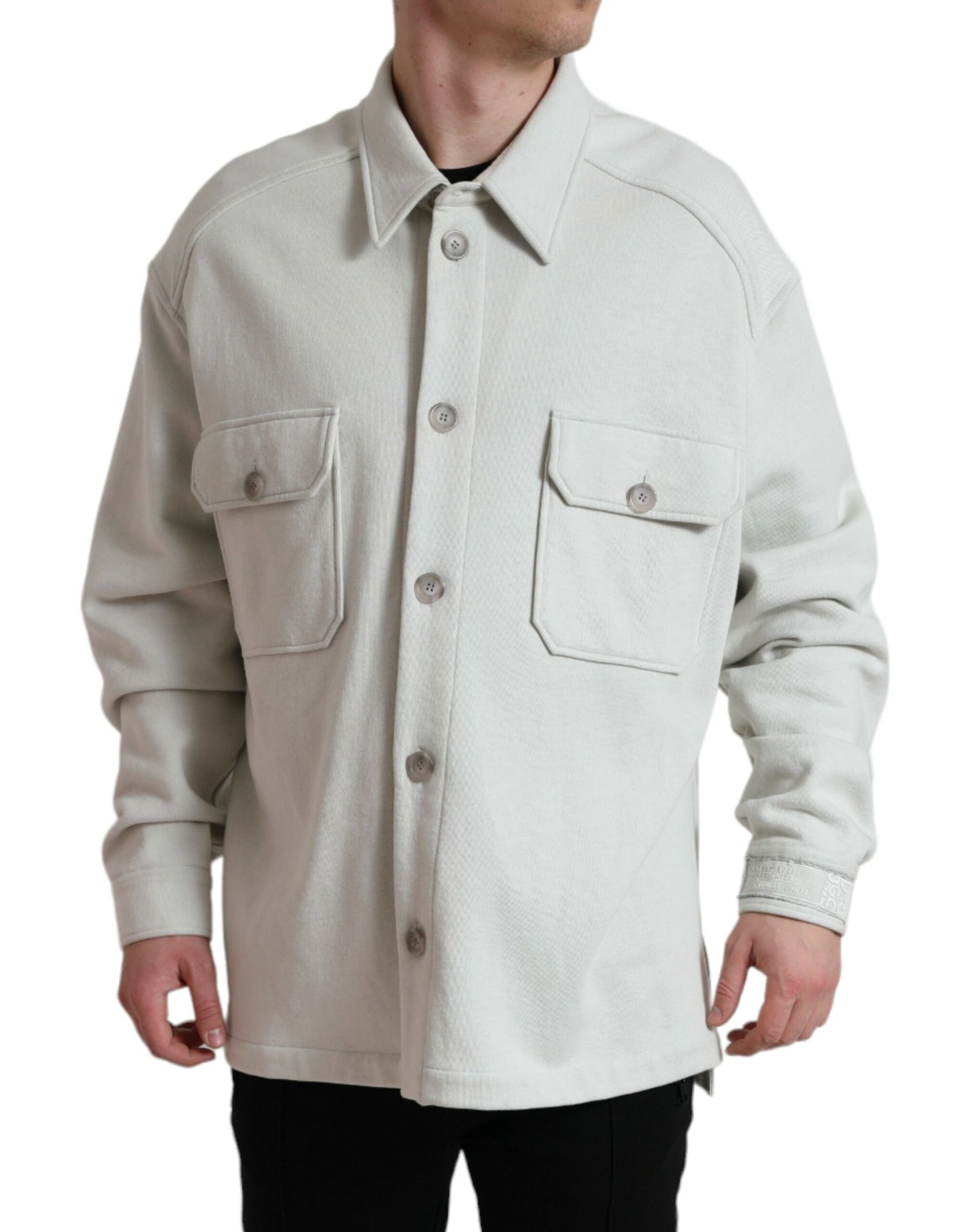 Dolce & Gabbana Men's Grey Cotton Button Down Collared Coat Jacket