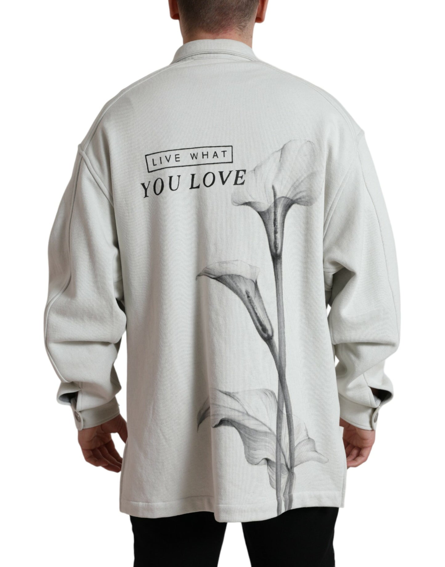 Dolce & Gabbana Men's Grey Cotton Button Down Collared Coat Jacket