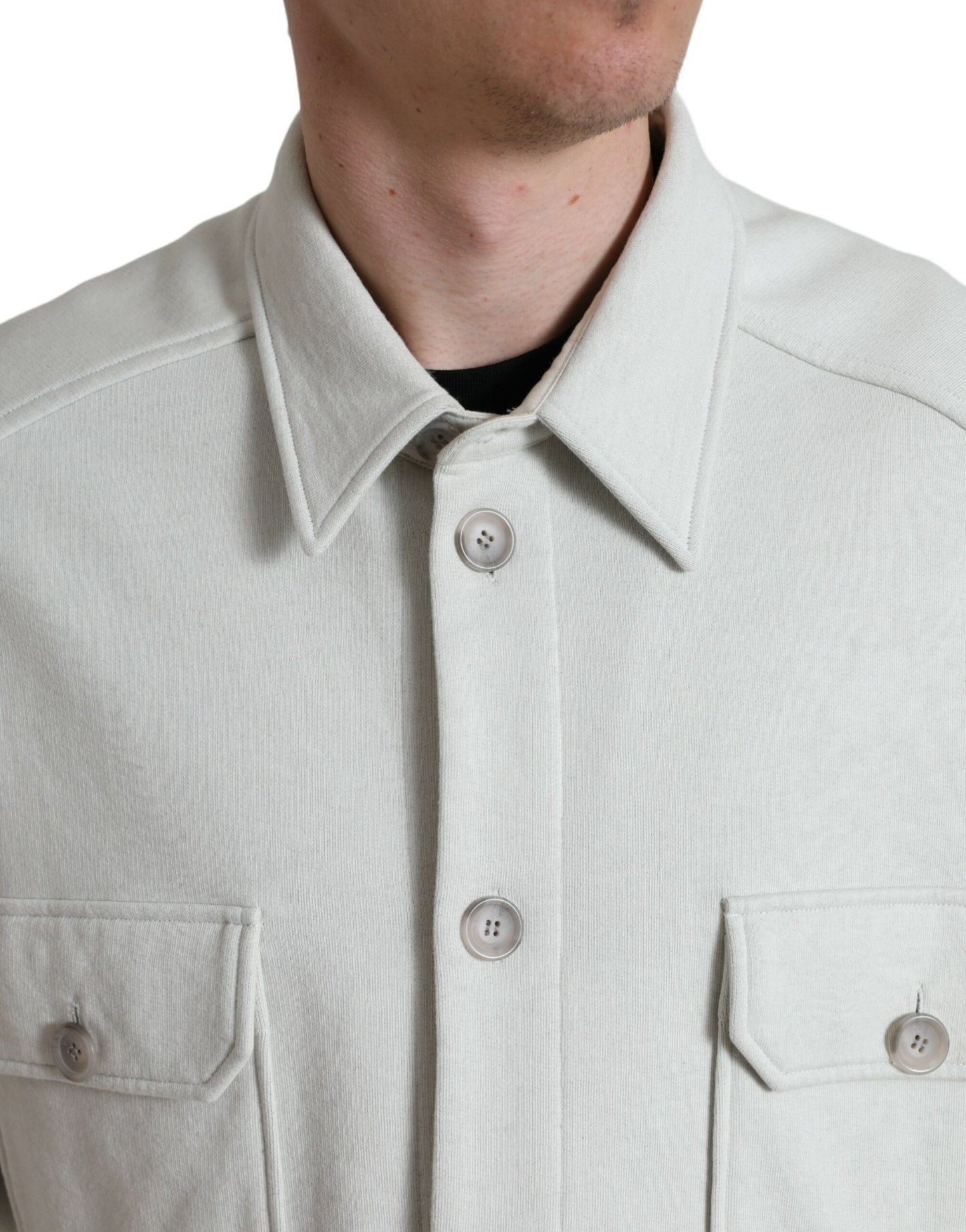 Dolce & Gabbana Men's Grey Cotton Button Down Collared Coat Jacket