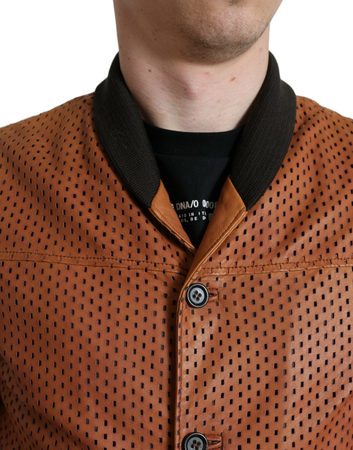 Dolce & Gabbana Men's Brown Lambskin Leather Perforated Jacket