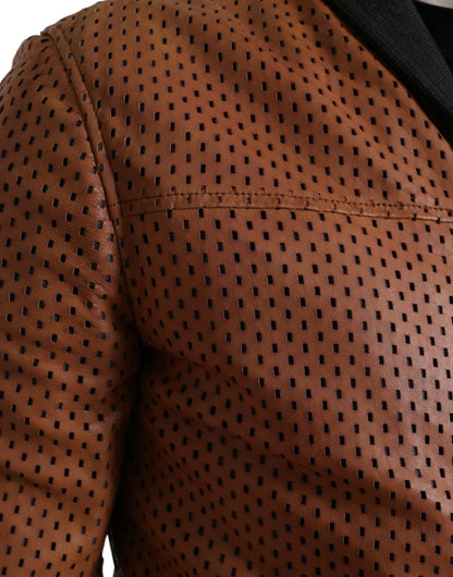 Dolce & Gabbana Men's Brown Lambskin Leather Perforated Jacket
