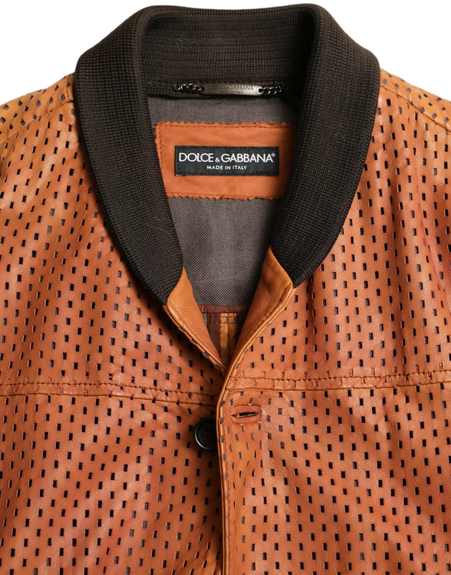 Dolce & Gabbana Men's Brown Lambskin Leather Perforated Jacket
