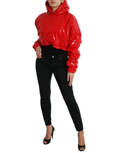 Dolce & Gabbana Women's Shiny Red Hooded Cropped Short Coat Jacket