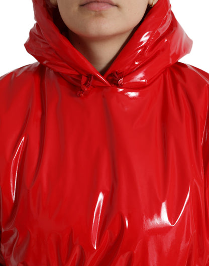 Dolce & Gabbana Women's Shiny Red Hooded Cropped Short Coat Jacket