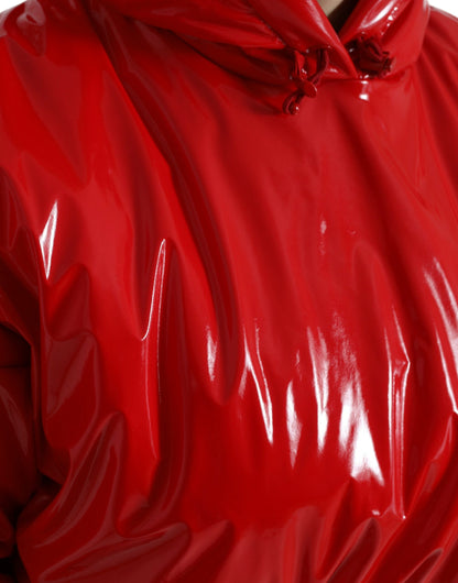 Dolce & Gabbana Women's Shiny Red Hooded Cropped Short Coat Jacket