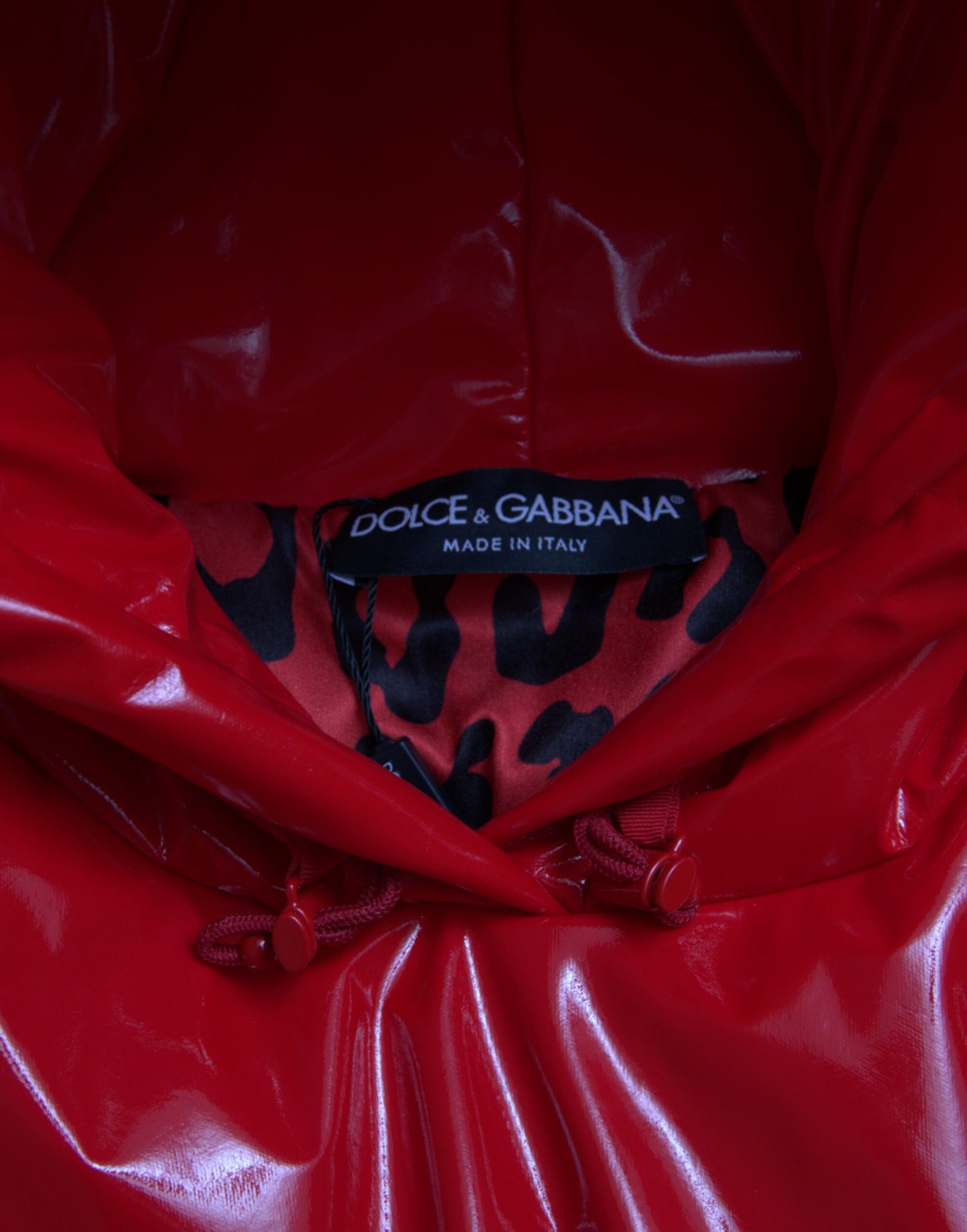 Dolce & Gabbana Women's Shiny Red Hooded Cropped Short Coat Jacket
