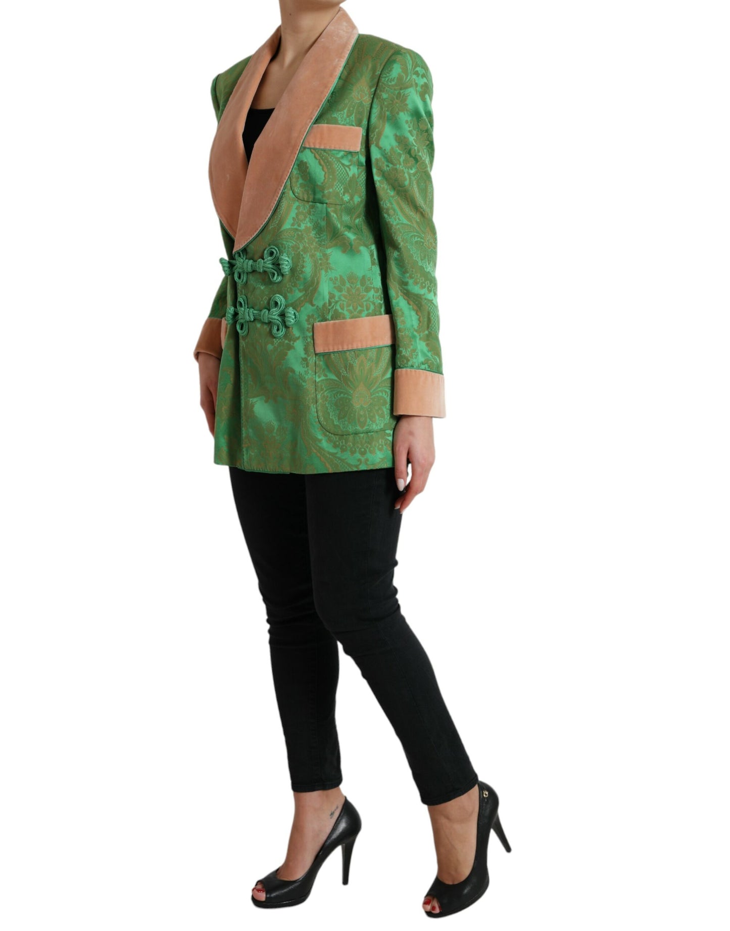 Dolce & Gabbana Women's Green Floral Double Breasted Coat Jacket