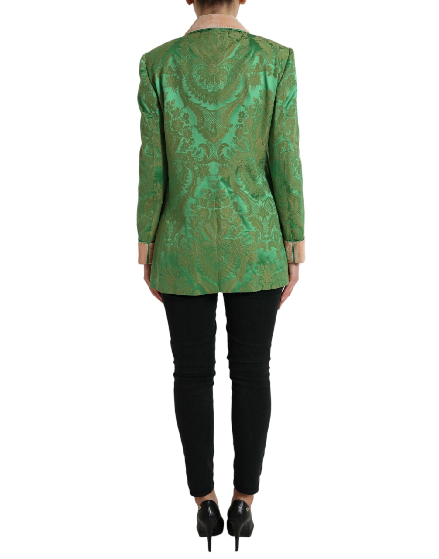 Dolce & Gabbana Women's Green Floral Double Breasted Coat Jacket