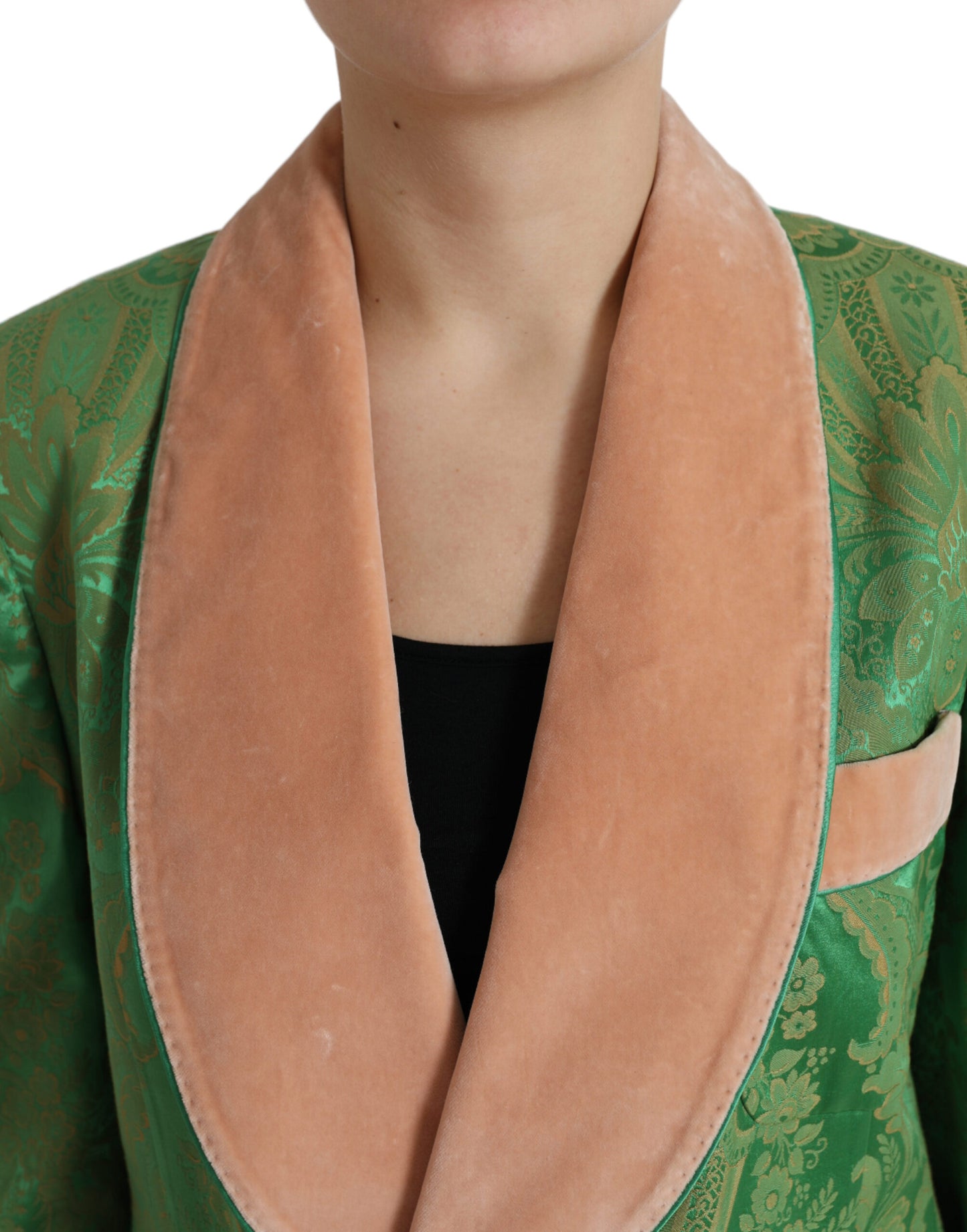 Dolce & Gabbana Women's Green Floral Double Breasted Coat Jacket
