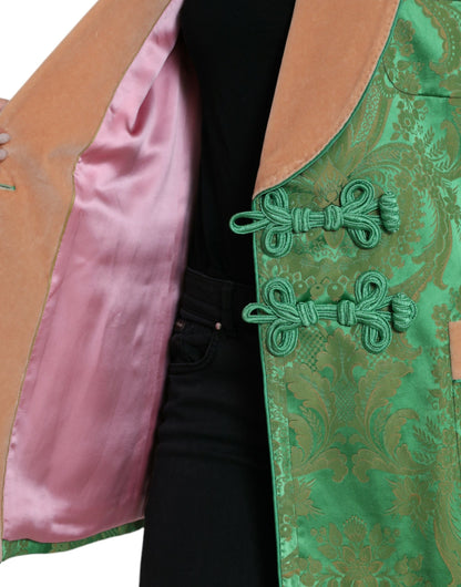 Dolce & Gabbana Women's Green Floral Double Breasted Coat Jacket