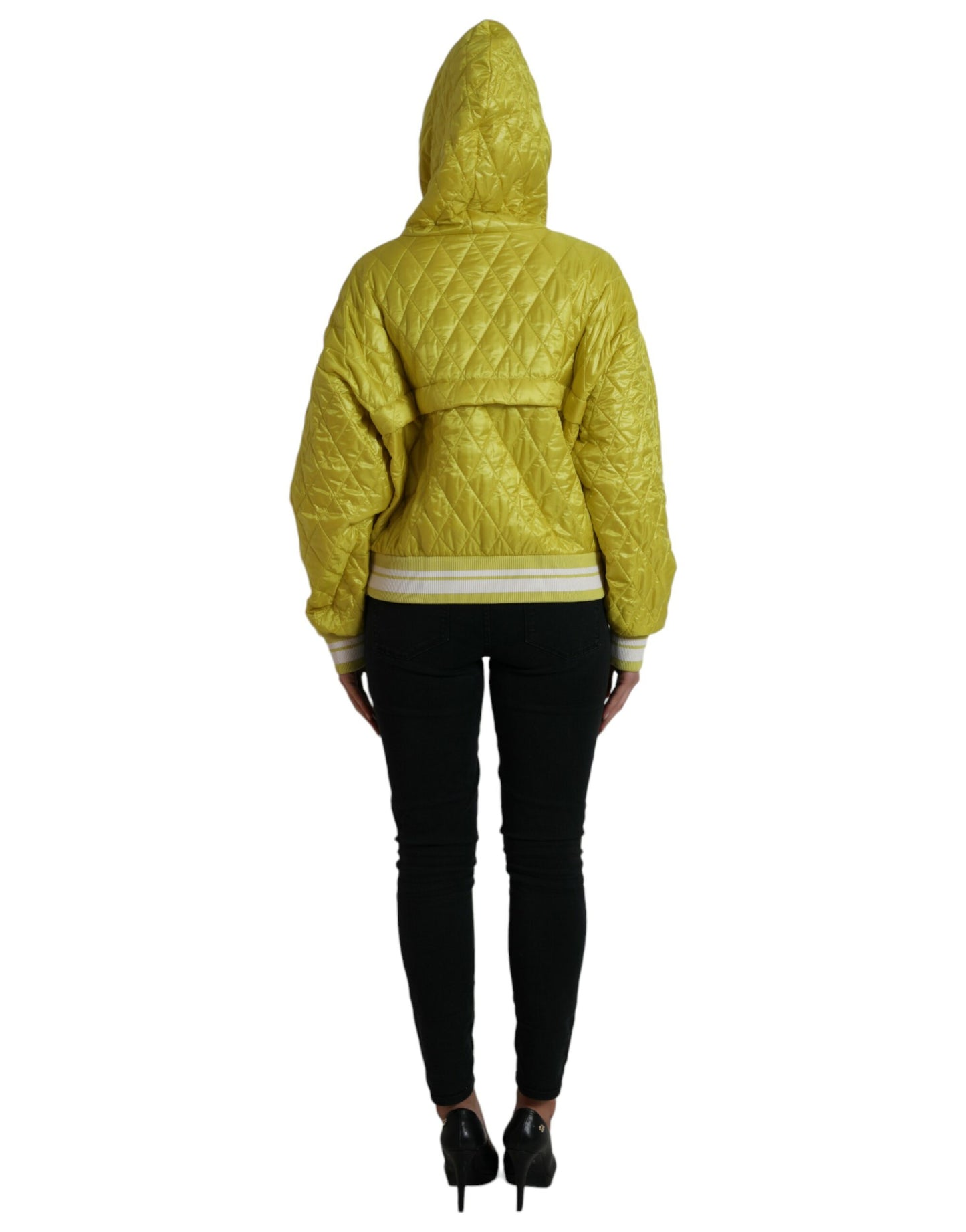 Dolce & Gabbana Women's Yellow Nylon Quilted Hooded Pullover Jacket