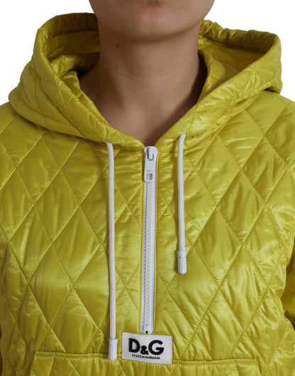 Dolce & Gabbana Women's Yellow Nylon Quilted Hooded Pullover Jacket