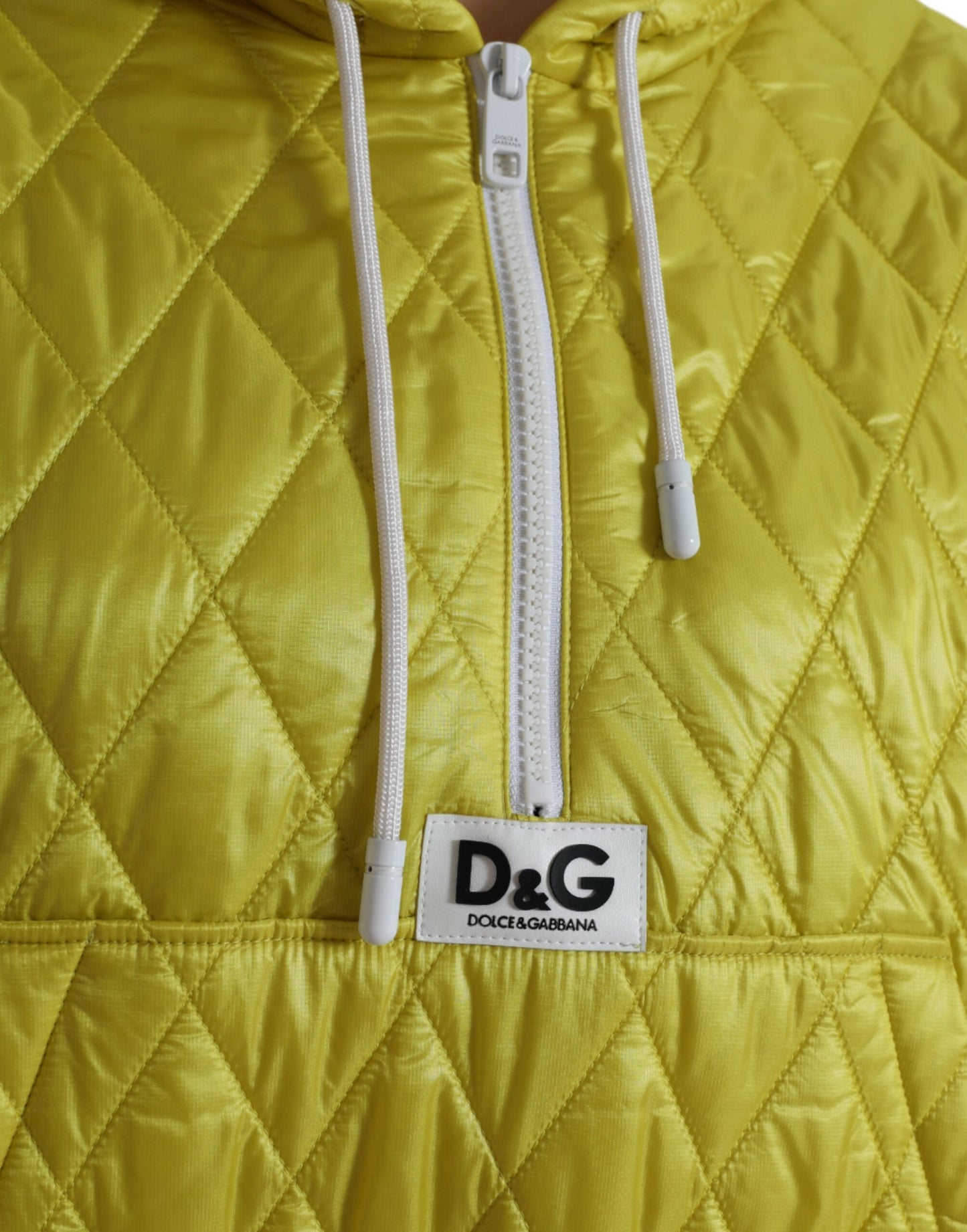 Dolce & Gabbana Women's Yellow Nylon Quilted Hooded Pullover Jacket