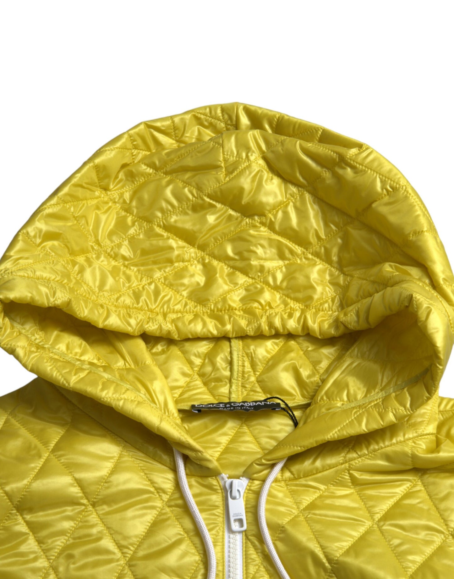 Dolce & Gabbana Women's Yellow Nylon Quilted Hooded Pullover Jacket