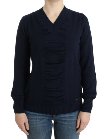 Costume National Women's Dark blue V-neck wool sweater
