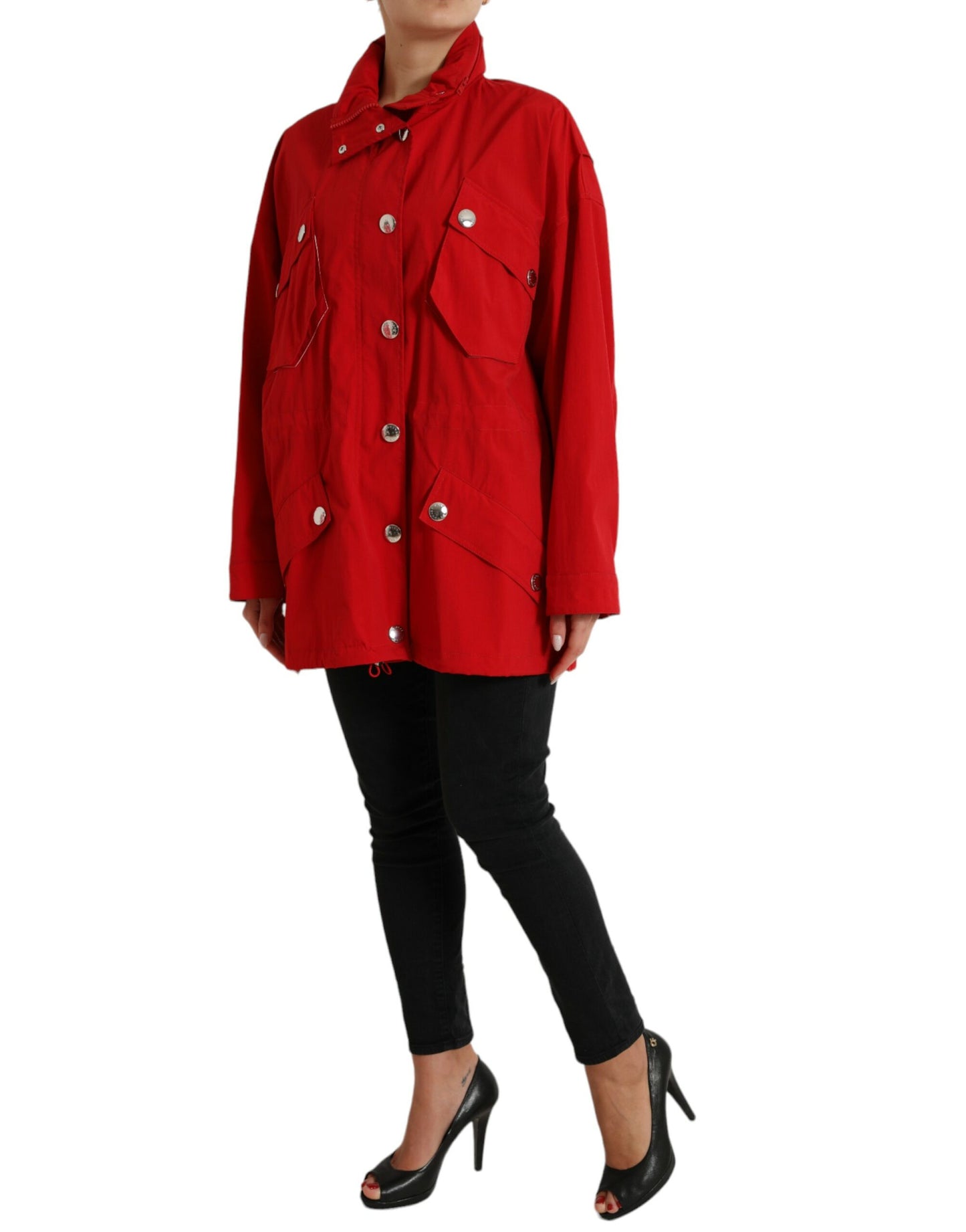 Dolce & Gabbana Women's Red Polyester Hooded Button Rain Coat Jacket