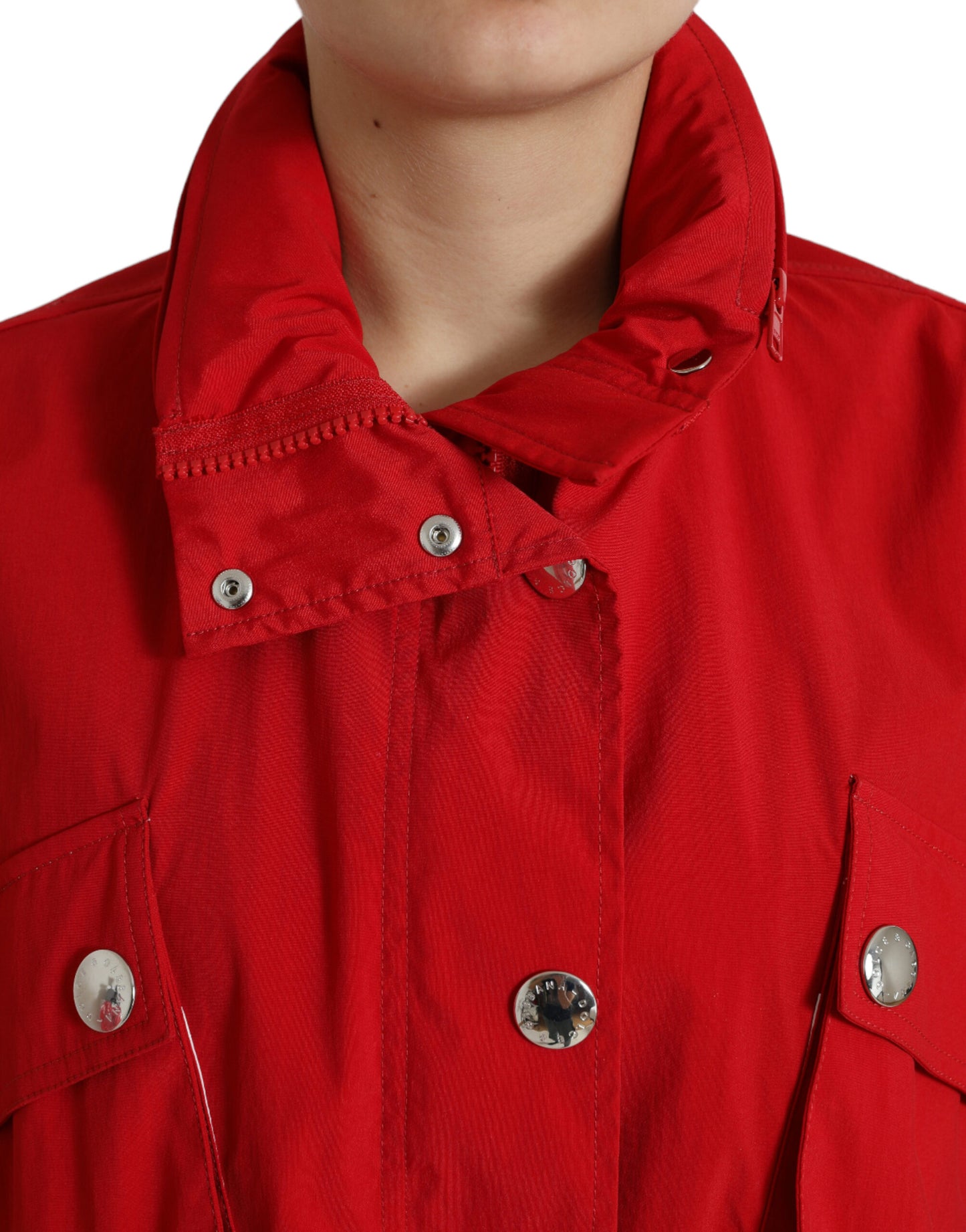 Dolce & Gabbana Women's Red Polyester Hooded Button Rain Coat Jacket