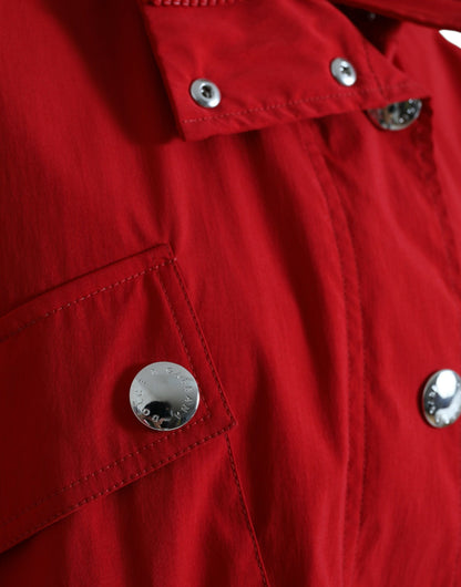 Dolce & Gabbana Women's Red Polyester Hooded Button Rain Coat Jacket