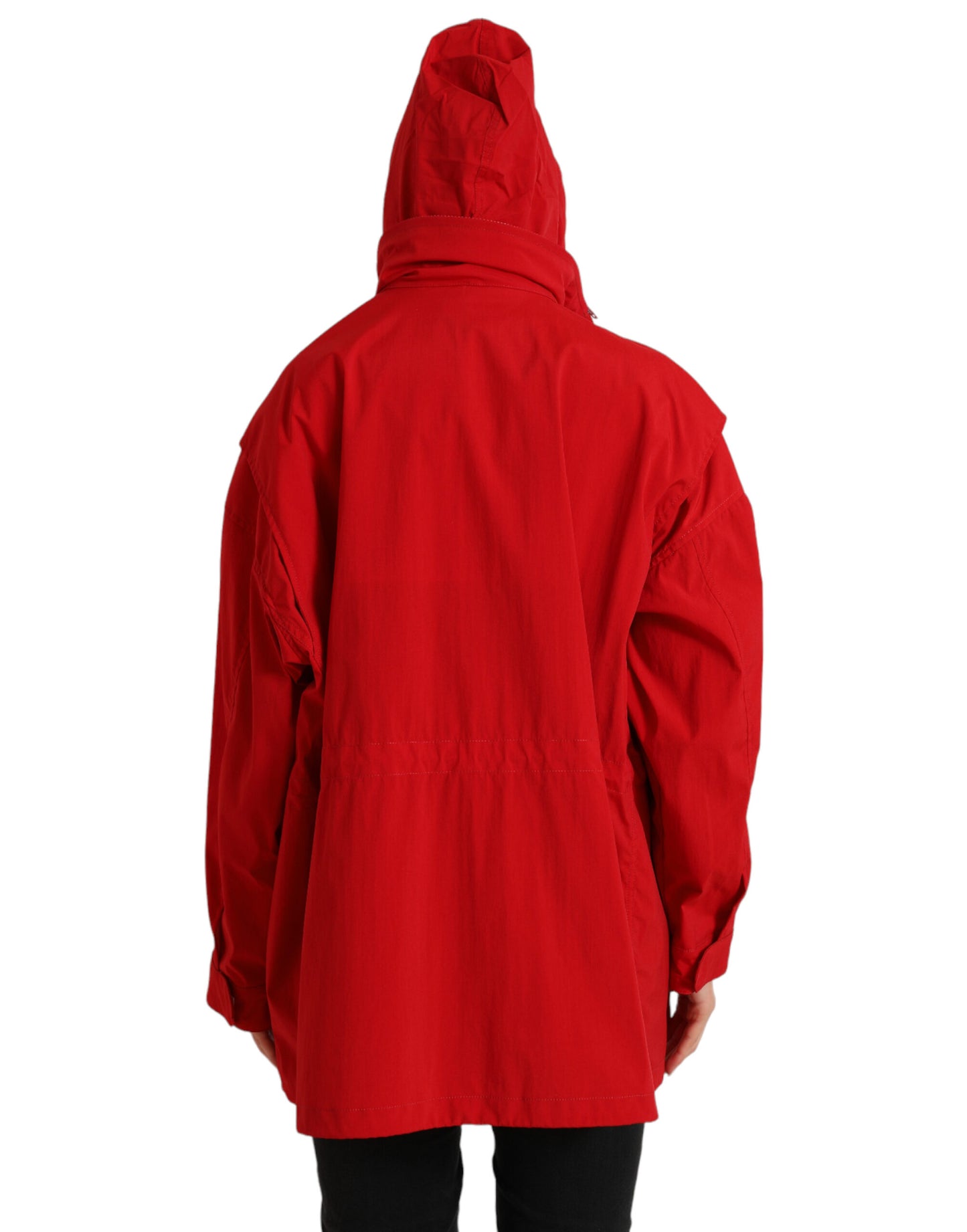Dolce & Gabbana Women's Red Polyester Hooded Button Rain Coat Jacket