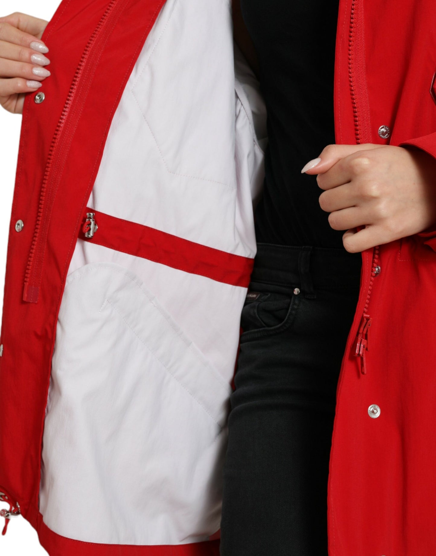Dolce & Gabbana Women's Red Polyester Hooded Button Rain Coat Jacket