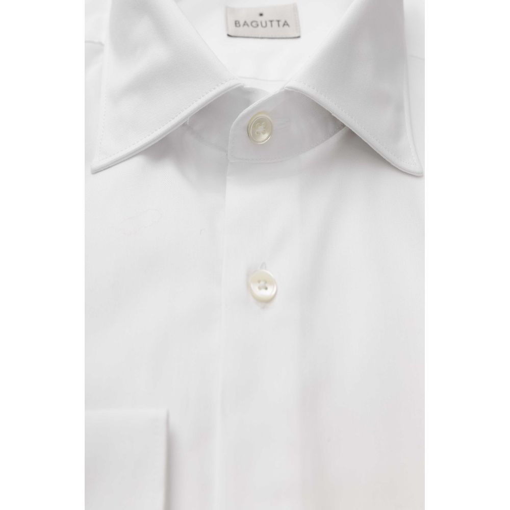 Shirt by Bagutta for men in cotton white showcases a sleek silhouette, elegantly detailed with a sleek and for a sleek finish.