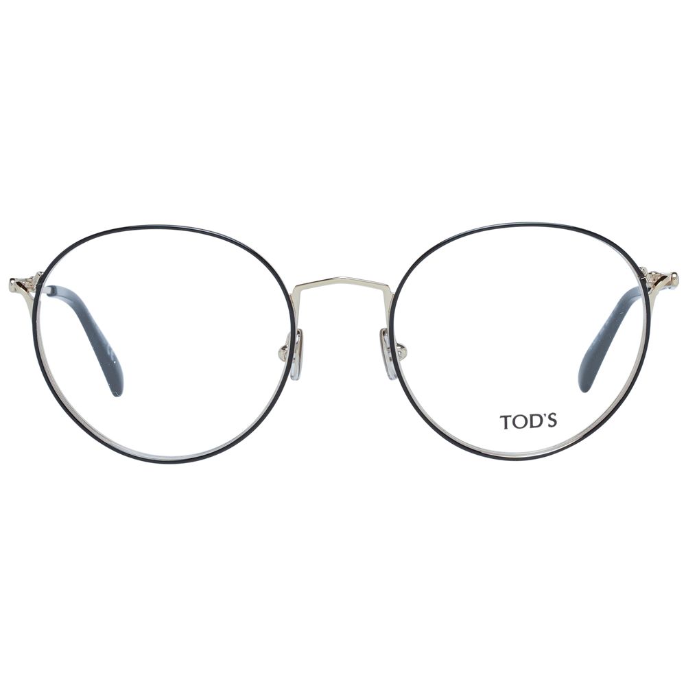Eyeglasses Frames by Tod's for women in metal black showcases a reflective silhouette, artfully incorporating a sophisticated black coloured frame with a distinct full-frame frame design.