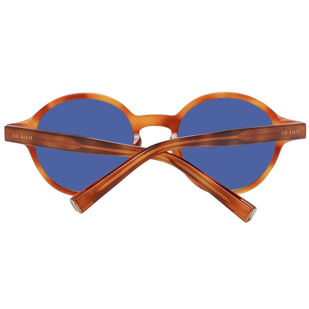 Sunglasses by Ted Baker for men in viscose cotton canvas blue & brown features an lustrous full-rim round frame design with brown coloured frame detailing and category-3-dark-tint lens for a lustrous aesthetic.