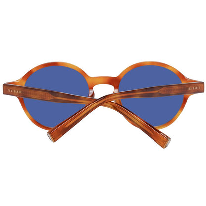 Sunglasses by Ted Baker for men in viscose cotton canvas blue & brown features an lustrous full-rim round frame design with brown coloured frame detailing and category-3-dark-tint lens for a lustrous aesthetic.