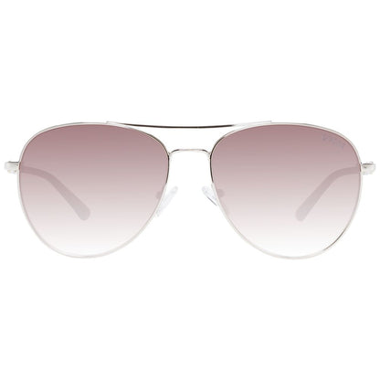 This Sunglasses by Guess for women in metal silver presents a sumptuous silhouette, showcasing a sumptuous aviator full-rim frame design in silver coloured frame and high-performance gradient category-3-dark-tint lens.