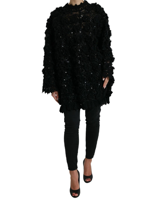 Sweater by Dolce & Gabbana for women in nylon & sequins black showcases a discreet silhouette, finished with a discreet and long-sleeve for a discreet look.