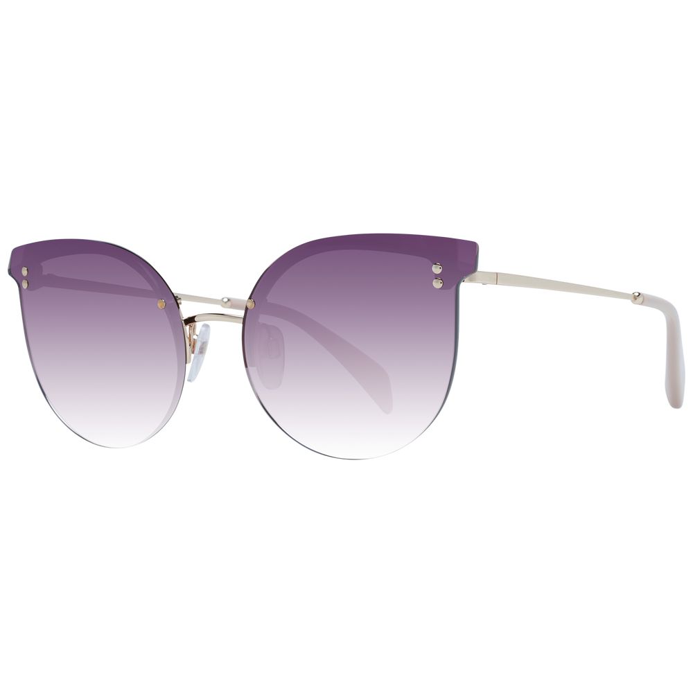 Sunglasses by Maje for women in acetate gold features an ethereal half-rim cat-eye frame design with gold coloured frame frames and gradient category-3-dark-tint lens for a ethereal finish.