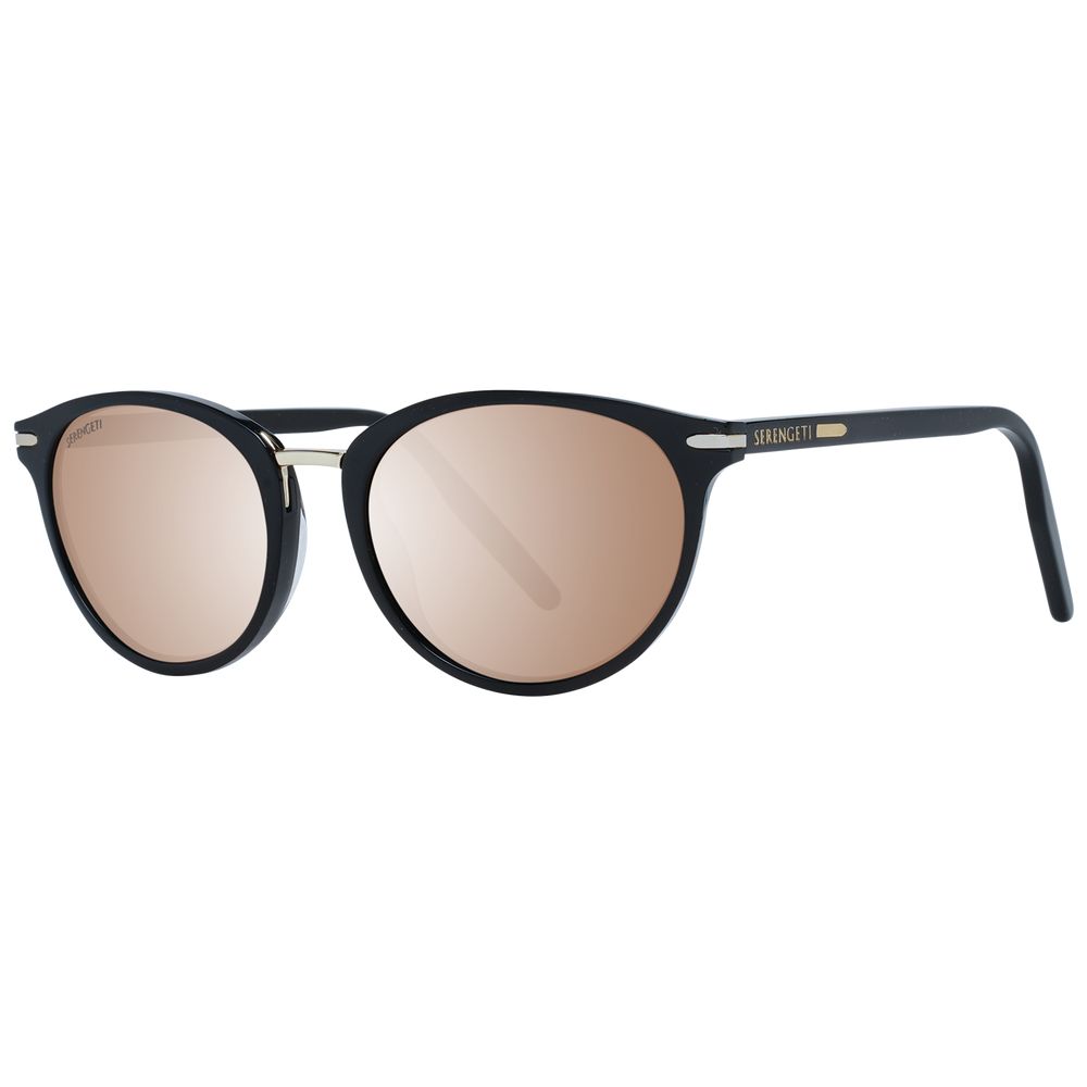 Sunglasses by Serengeti for women in metal & acetate black features an ethereal full-rim round frame design with black coloured frame frames and polarized category-3-dark-tint lens for a ethereal finish.