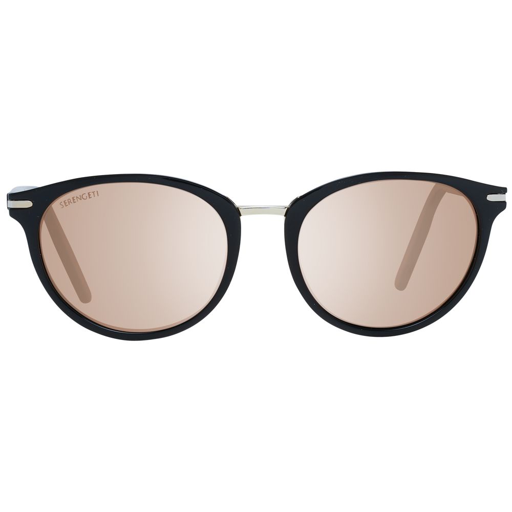Sunglasses by Serengeti for women in metal & acetate and black presents a sumptuous silhouette, featuring black coloured frame and full-rim round frame design with polarized category-3-dark-tint lens for a sumptuous look.