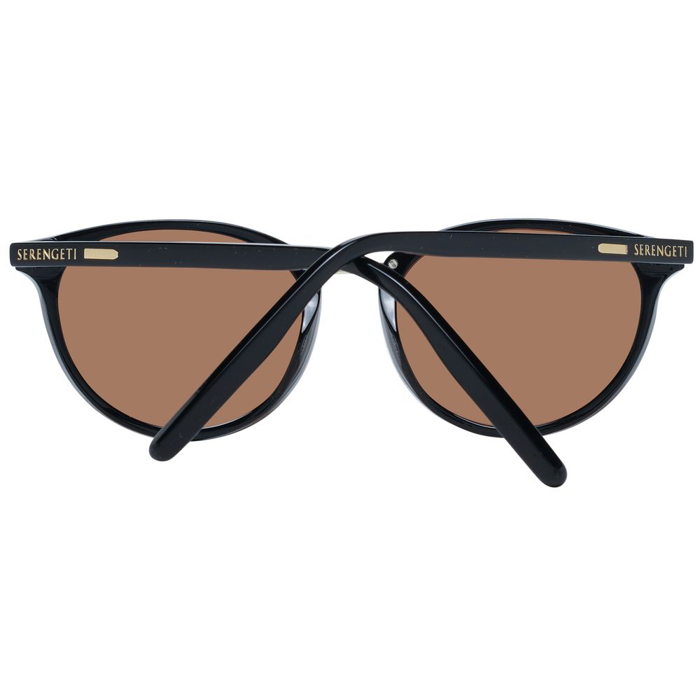 Sunglasses by Serengeti for women in metal & acetate and black featuring an opulent full-rim round frame design with a sophisticated black coloured frame finish and high-performance polarized category-3-dark-tint lens.